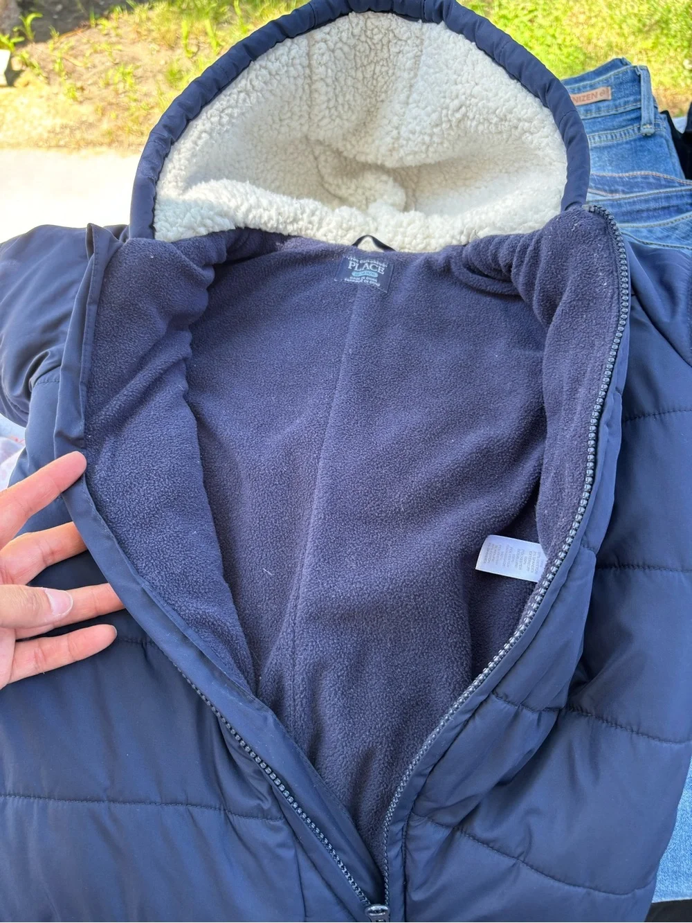 The Children's Place Navy Fleece Jacket with Cream Sherpa Lining